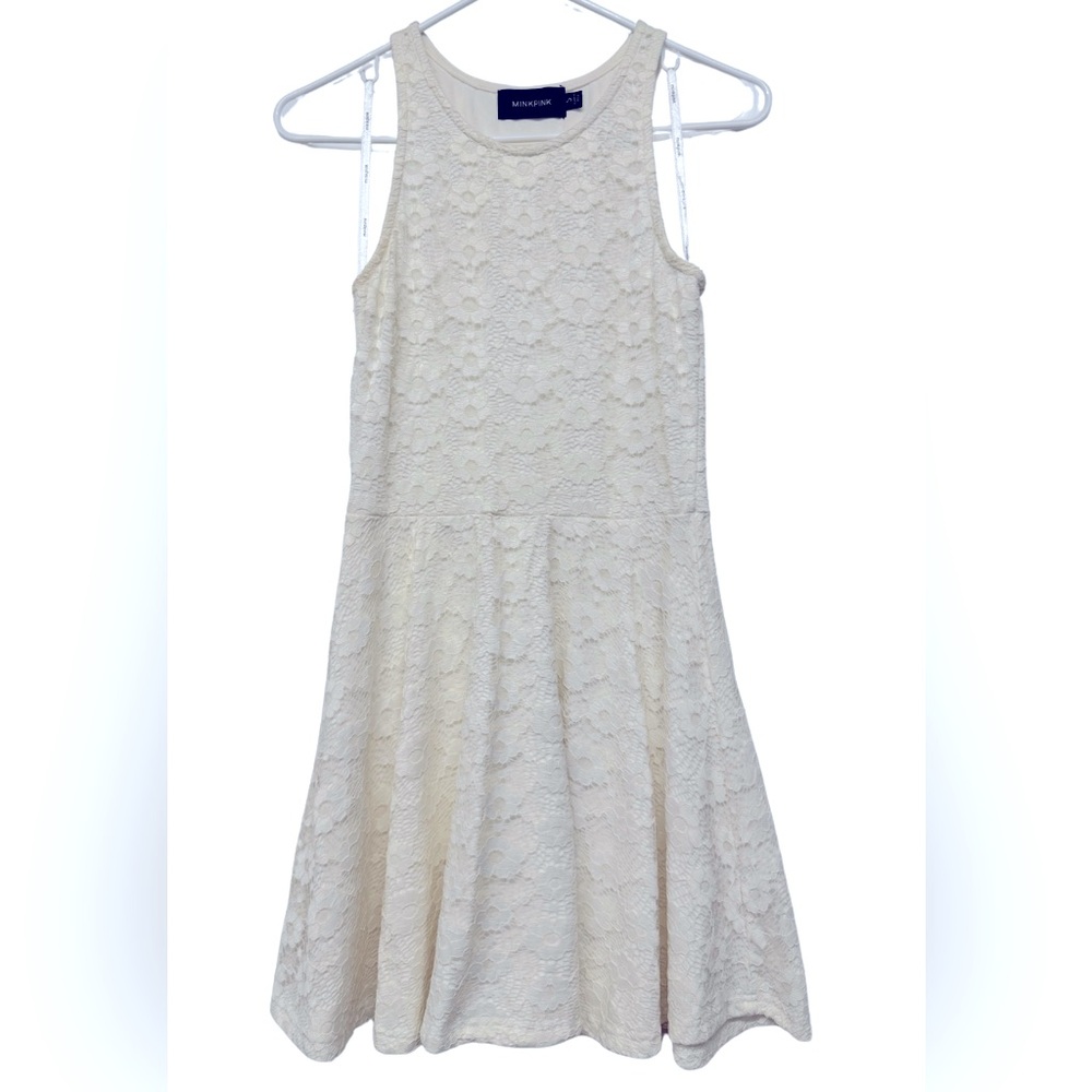 MINKPINK Lined Ivory Flower Lace Crochet Sleeveless Mini Dress Size Small